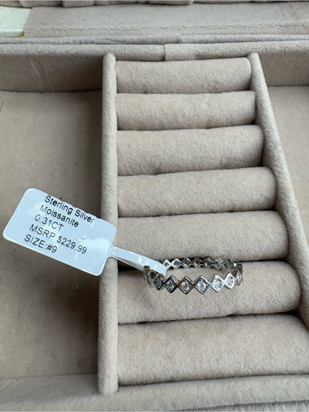 Sterling Silver Moissanite Chevron Band Ring - Silver, Size 9